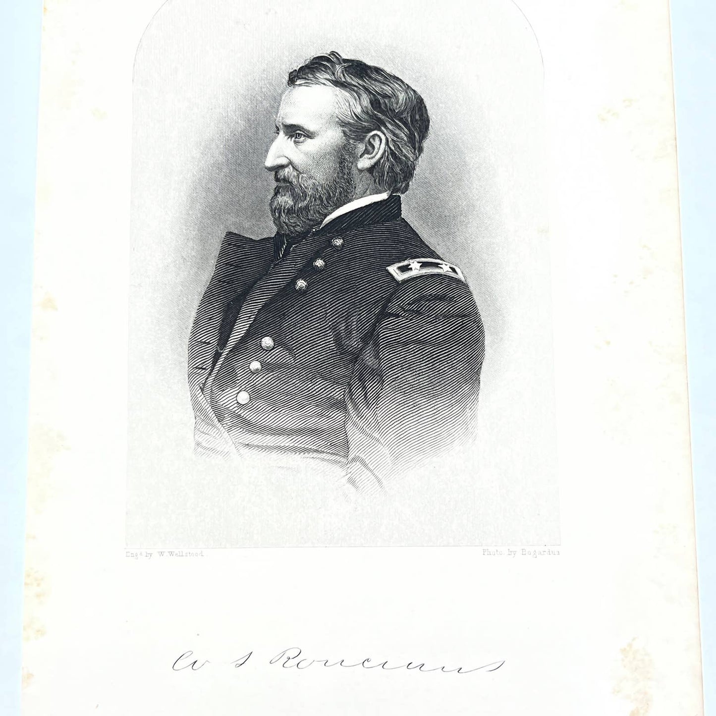 1867 Original Steel Art Engraving - Union General William Rosecrans 9x5" AC3-3