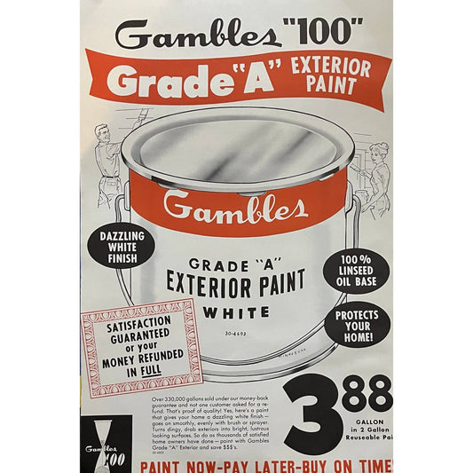 1960 Grade A Exterior Paint Gambles 100 Store Display Advertising Poster 13.5x20