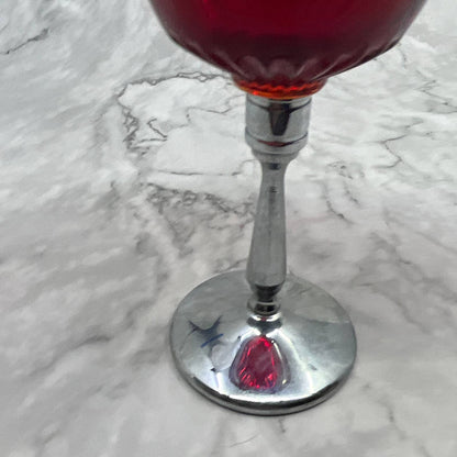 Vtg New Martinsville Ruby Red Elegant Glass Chrome Stem 5.25" Wine Glasse TI7