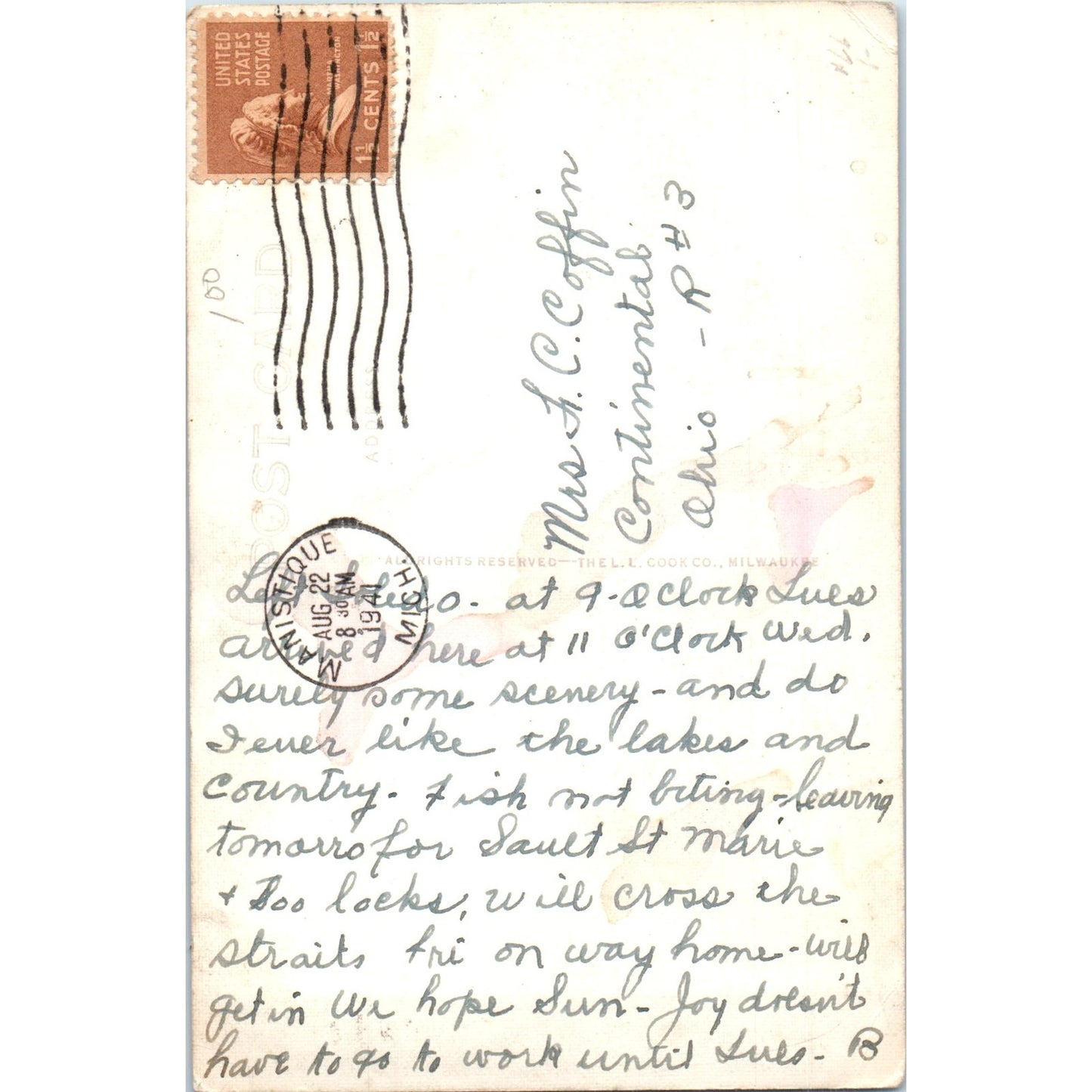 Fishing - Nice Catch, Manistique Michigan Original Postcard P2-7