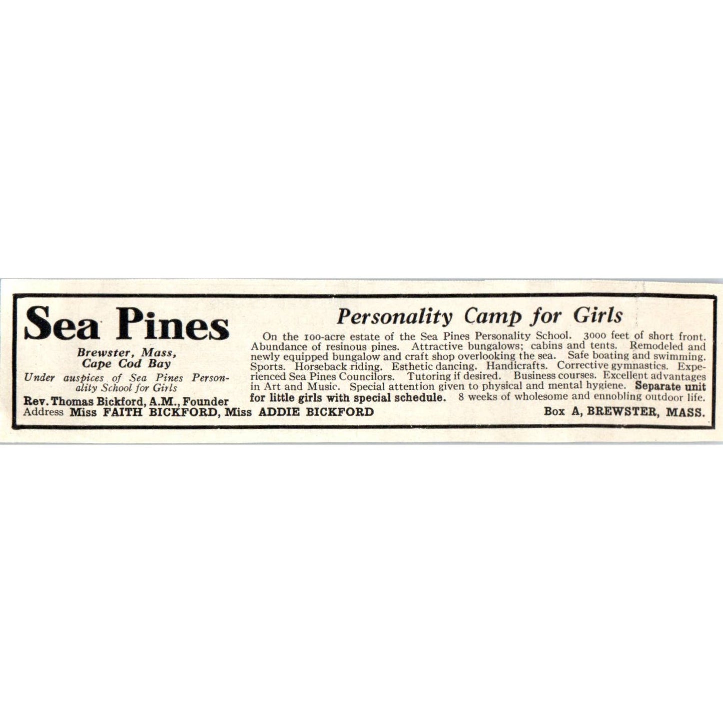 Sea Pines Personality Camp for Girls Brewster MA - 1921 Original Ad TJ7-S