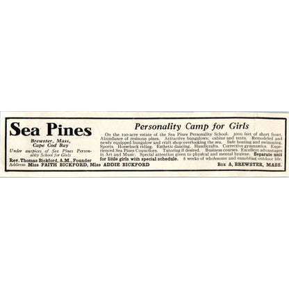 Sea Pines Personality Camp for Girls Brewster MA - 1921 Original Ad TJ7-S