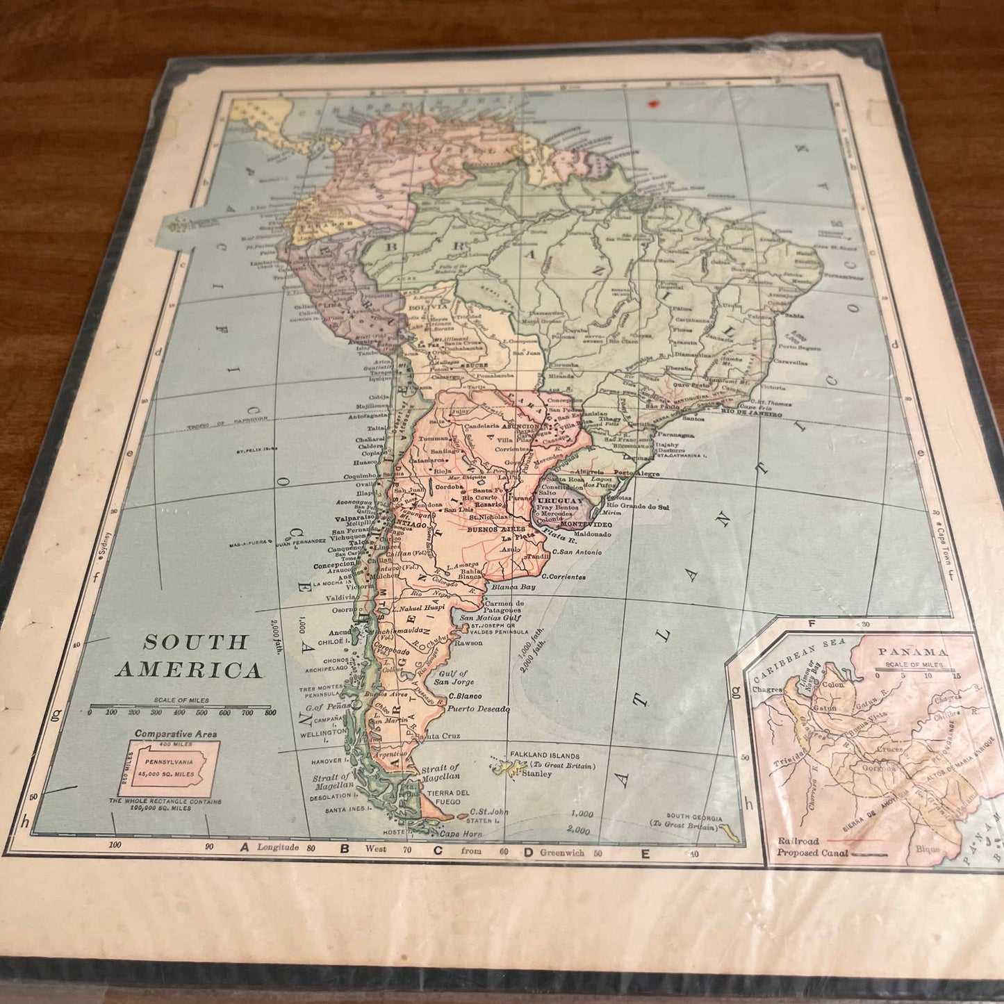 Antique 1907 Map of SOUTH AMERICA Color 10 x 12” FL5