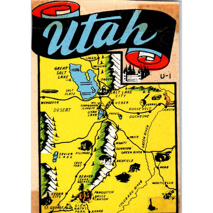 1960s Utah State Map Travel Souvenir Decal Sticker 2.5x4" SE5