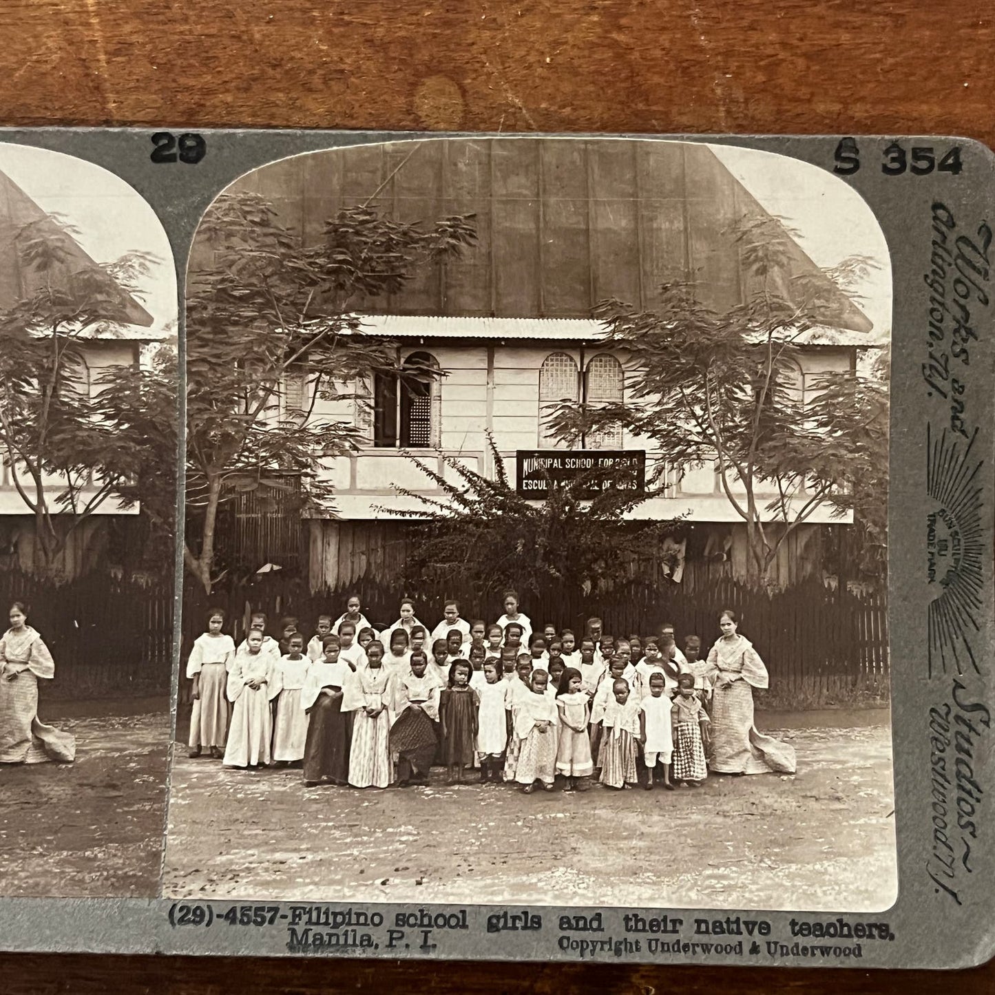 Filipina Schoolgirls & Teachers Manila Philippines Antique Stereoview Card TJ9-V1