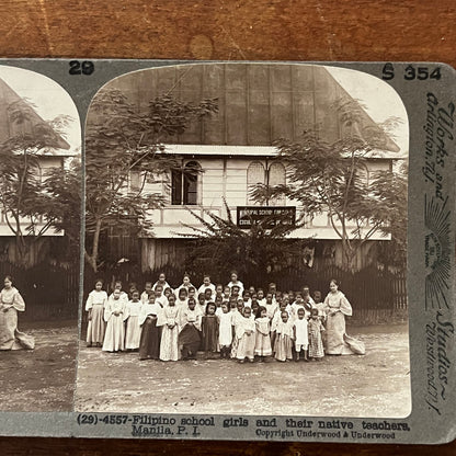 Filipina Schoolgirls & Teachers Manila Philippines Antique Stereoview Card TJ9-V1