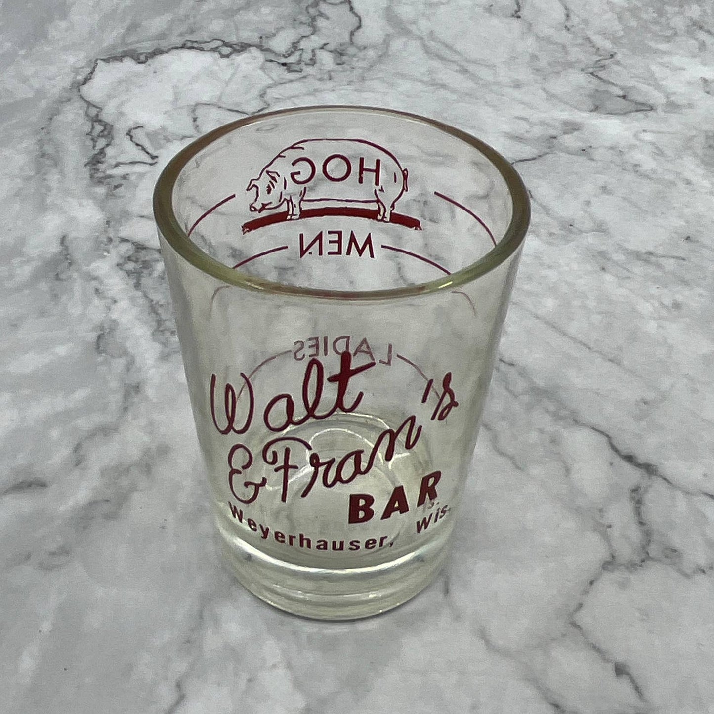 Vintage Large Shot Glass Walt & Frans Bar Weyerhauserh WI TI7