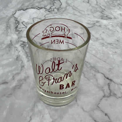 Vintage Large Shot Glass Walt & Frans Bar Weyerhauserh WI TI7