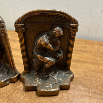 Antique 1920 Heavy Bronze Art Deco BOOKENDS "The Thinker" Rodin TG8