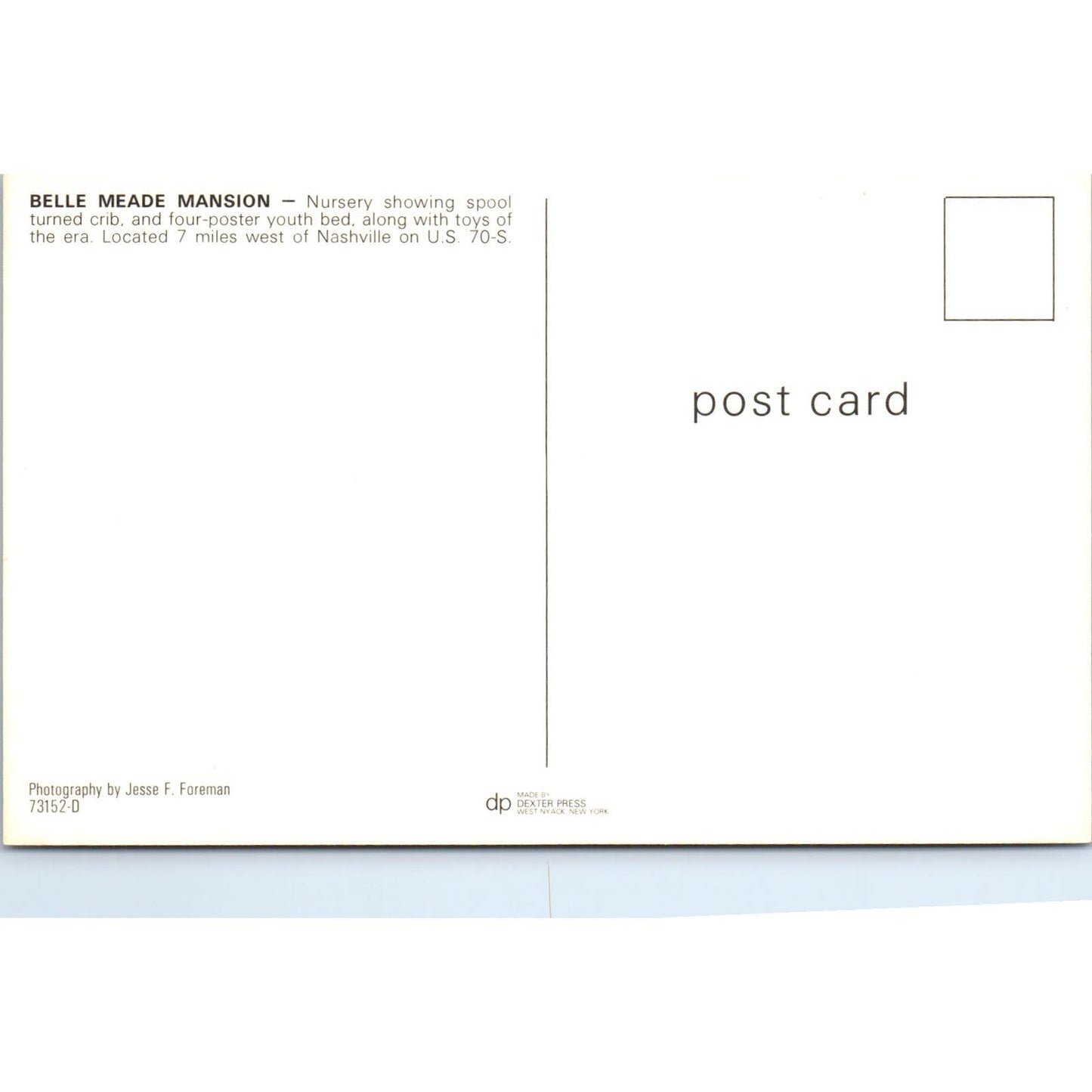 Belle Meade Mansion Doll House Nursery Nashville Original Postcard PB5