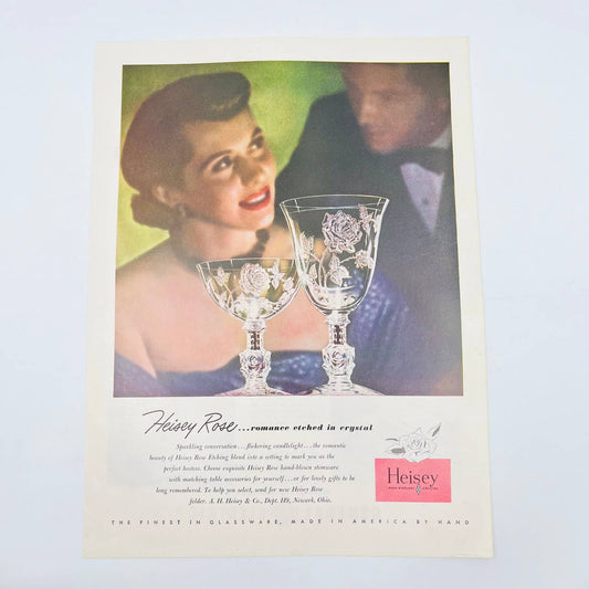 1949 Ad Heisey Rose Hand Wrought Crystal Glassware 12.5 x 9.5” TA8