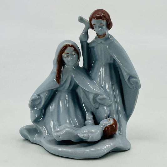 1981 Hand Painted Blue Ceramic Nativity Scene Mary & Joseph Baby Jesus 4” SB9