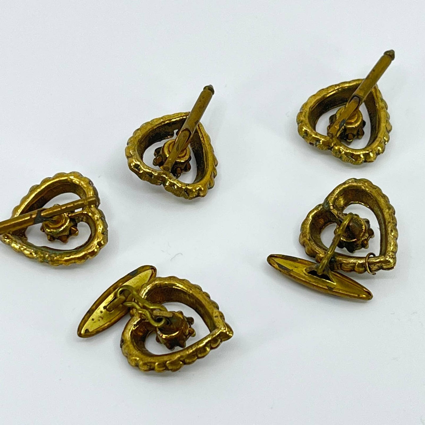 Vintage Lot of Woman’s Shirt Studs Cufflinks Heart Rhinestones SD2