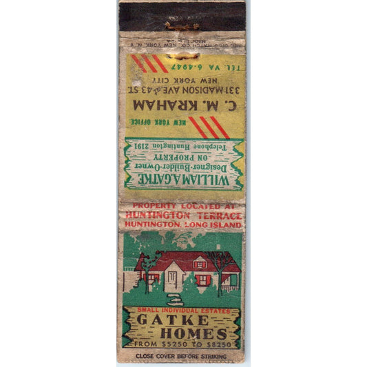 Gatke Homes C.M. Kraham NYC Advertising Matchbook Cover MM9-8