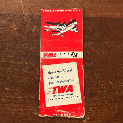 1950s TWA Airlines Across The US & Overseas Advertising Matchbook Cover MM9-3