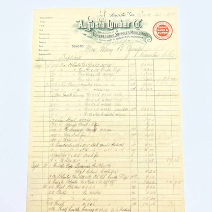 1903 Augusta Lumber Co. Letterhead Bill Head Receipt Augusta GA AB9-1