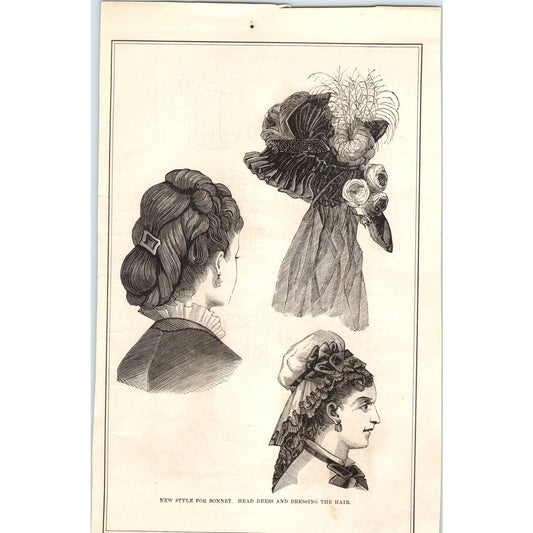 Ladies' Hats - Victorian Fashion Plate - 1878 Original Plate TJ7-L