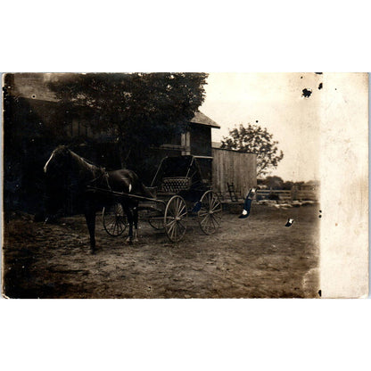 Antique Postcard RPPC Horse and Buggy Ready to Go SE8