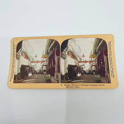 1905 Stereoview Card Obispo Principal Shopping Street Market Havana Cuba