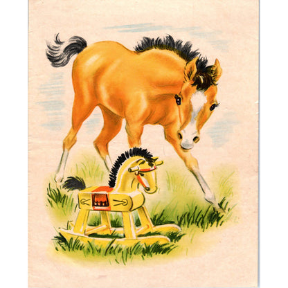 Vintage Kitschy Print Double Sided Puppy in Gift Box Horse 7.5x9.5 TJ1-2