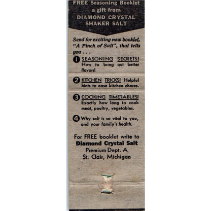 Diamond Crystal Shaker Salt St. Clair MI Advertising Matchbook Cover MM10-2