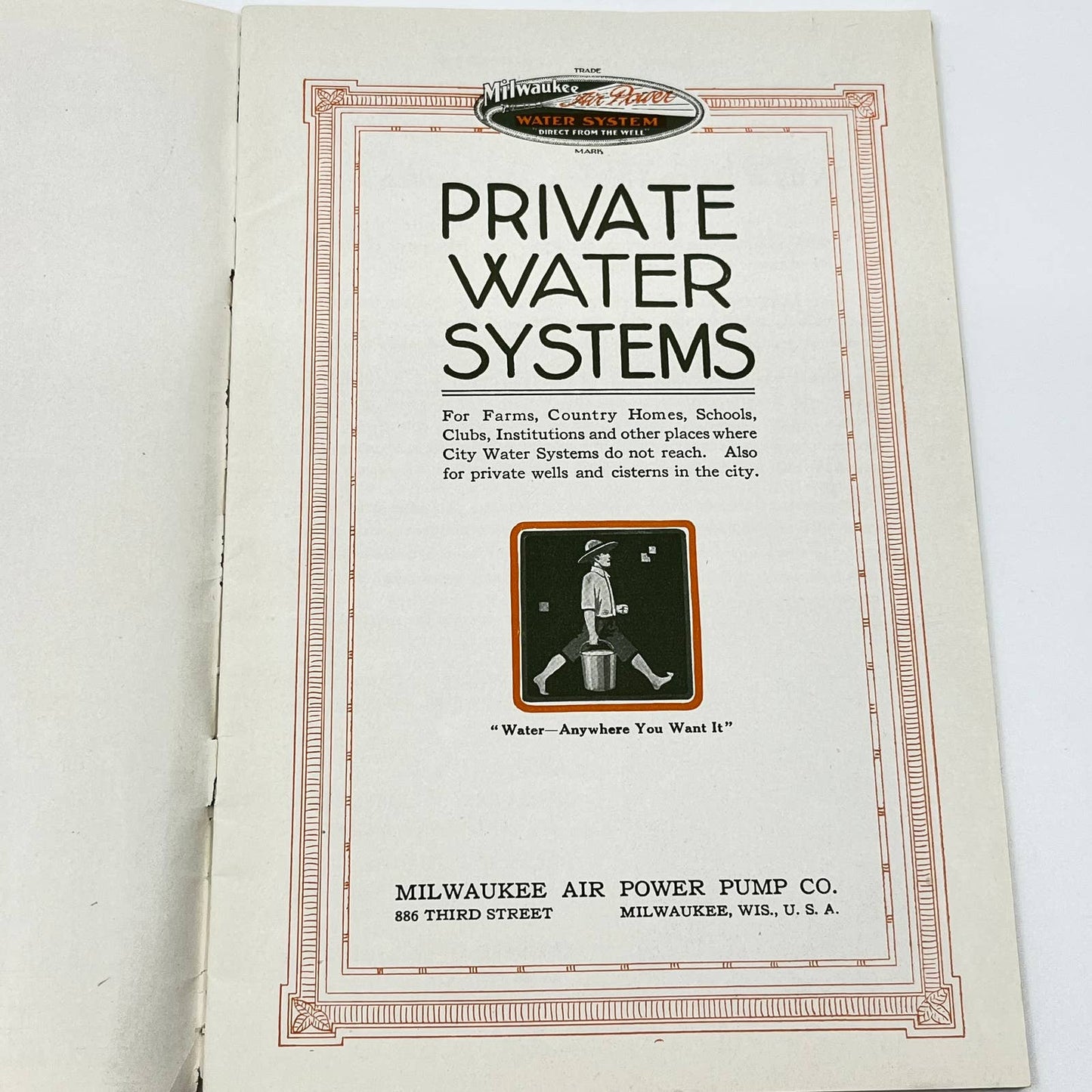 c1910 Private Water Systems Booklet Milwaukee Air Power Pump Co. WI TF7