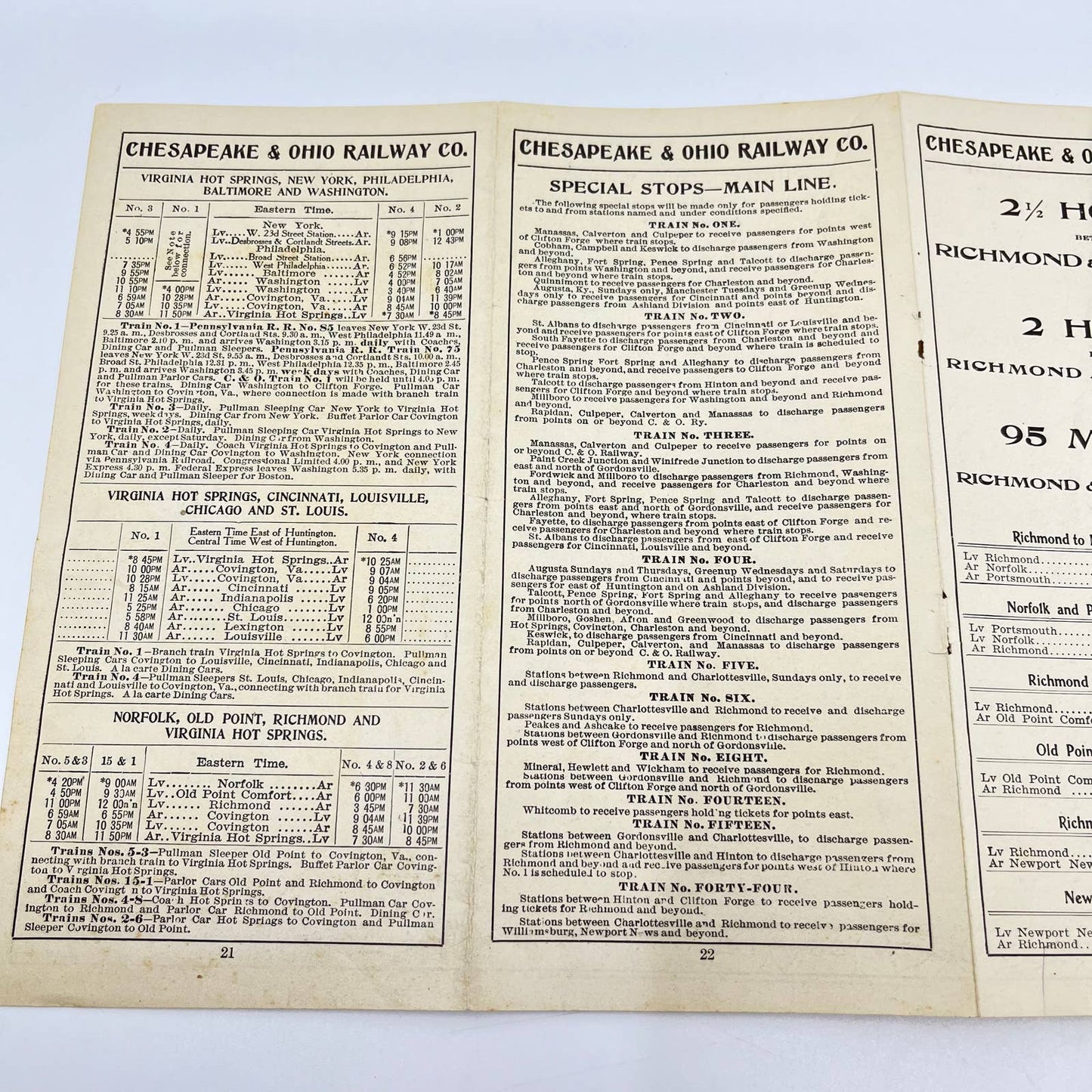 1908 Chesapeake & Ohio Railway Co. Time Tables & Fold Out Map AB2