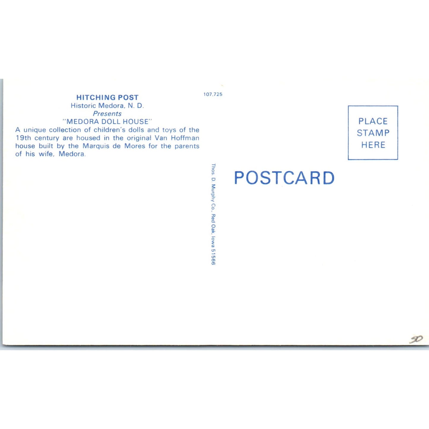 Hitching Post Medora ND Doll House Van Hoffman House Original Postcard PB8