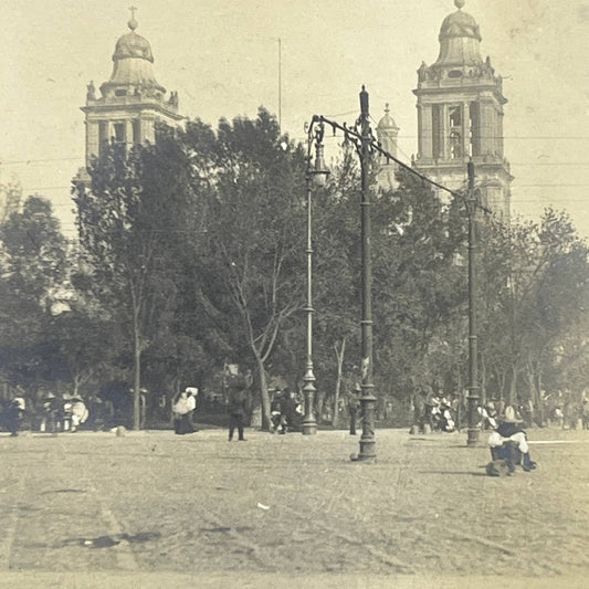 1903 Original Sepia Photograph The Plaza and Zocalo in Mexico City AC7