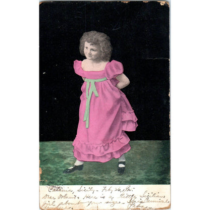 1905 French Victorian Girl in Pink Dress - Original Postcard TJ9-P1