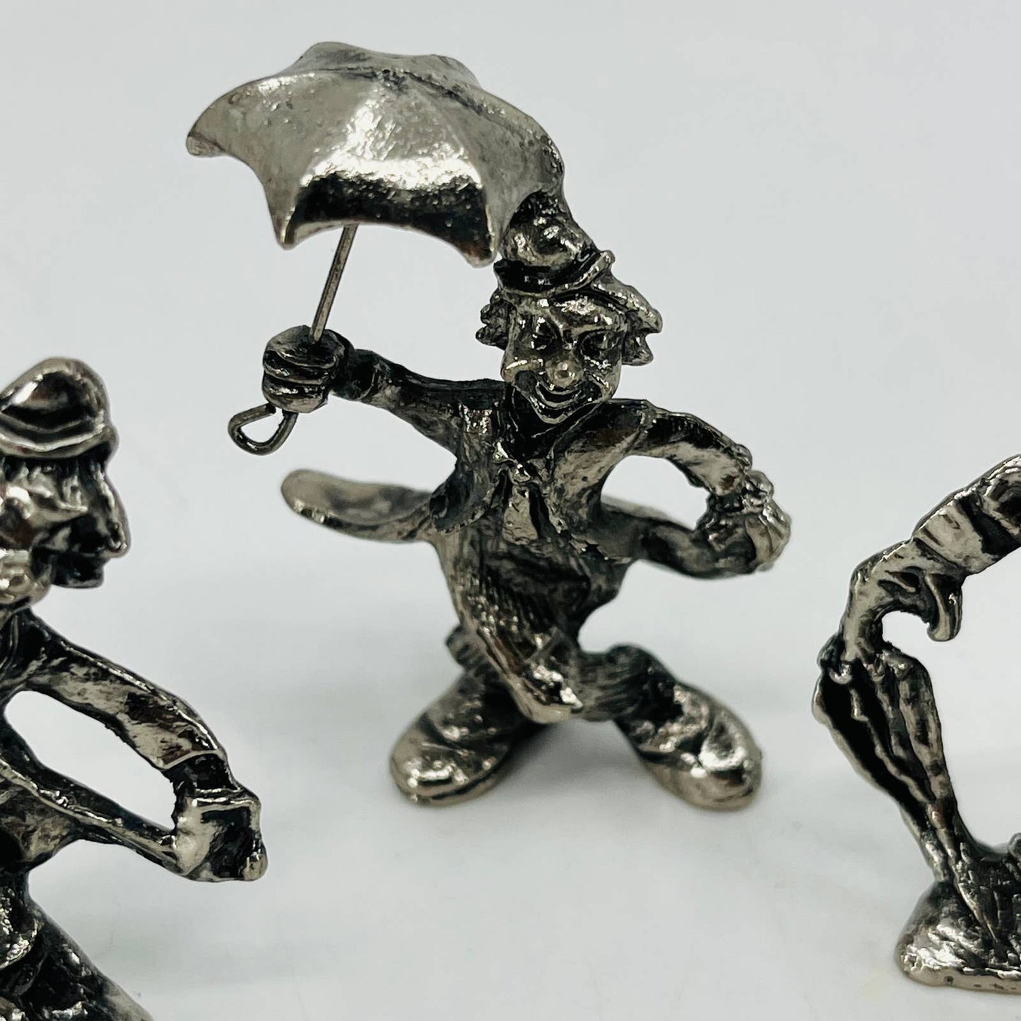 VTG Circus Clown Hobo Pewter Figurine Metal Collectible Curio 2” Set of 3 SB1