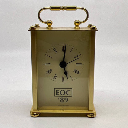 Vintage Brass Mini Clock EUC ‘89 Germany Quartz Mantel Carriage Case WORKS TH5