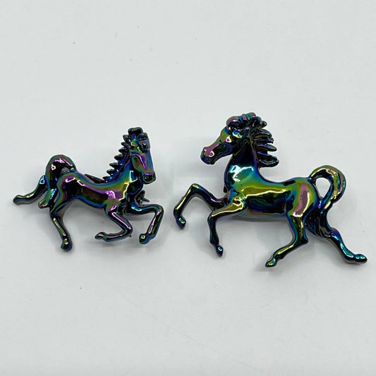 Metal Iridescent Carnival Style Prancing Horse Set of 2 Brooch Pin Button SC3