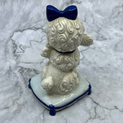 Vintage MCM White Poodle on Pillow Lusterware Figurine Ceramic 5.5" TJ1