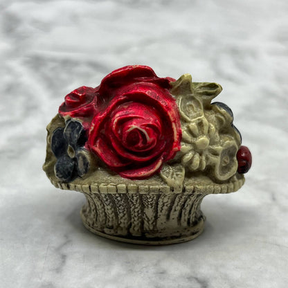 Antique Celluloid Flower Basket With Lady Bug Figural Measuring Tape Measure SE7