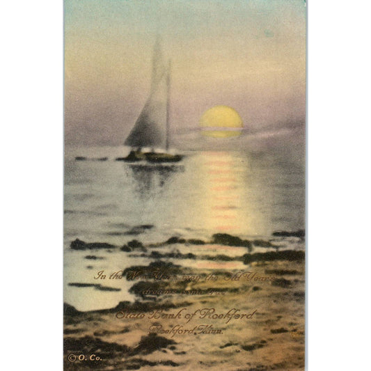 Antique Advertising New Years Card State Bank of Rockford Minnesota Sailboat SE5