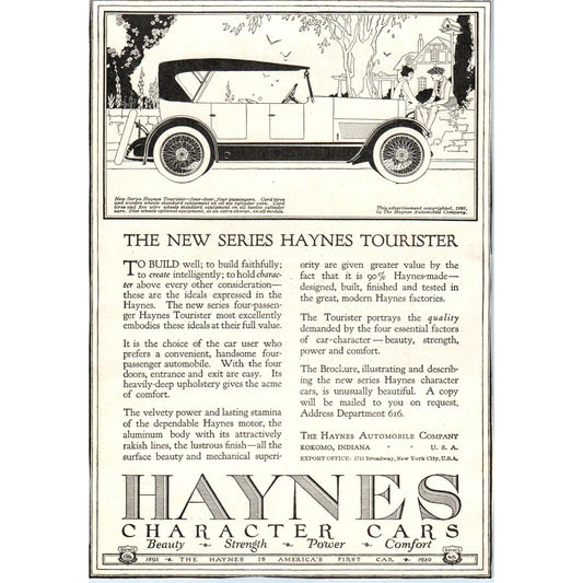 c1920 Harper's Ad - Haynes Automobile Company Character Cars Kokomo IN TF6-1