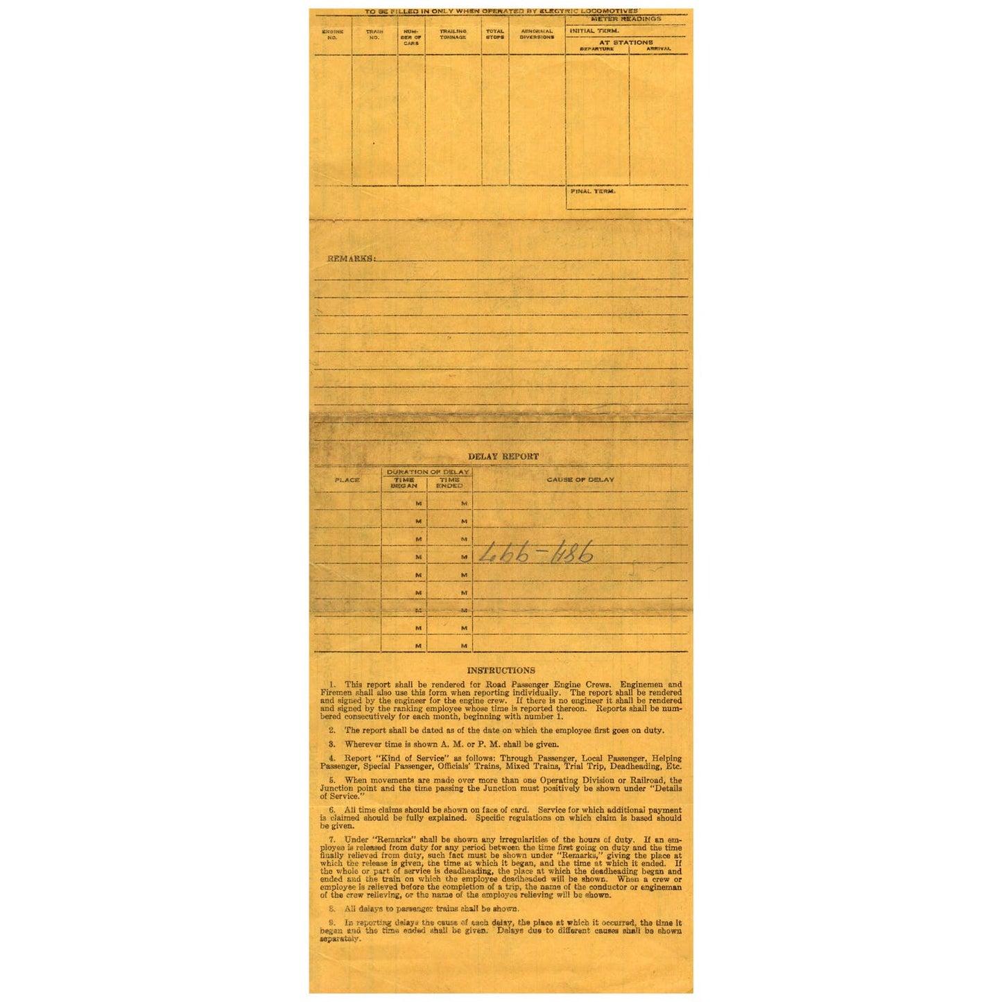 1958 The Pennsylvania Railroad Time Return and Delay Report Form AD8-2