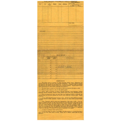 1958 The Pennsylvania Railroad Time Return and Delay Report Form AD8-2