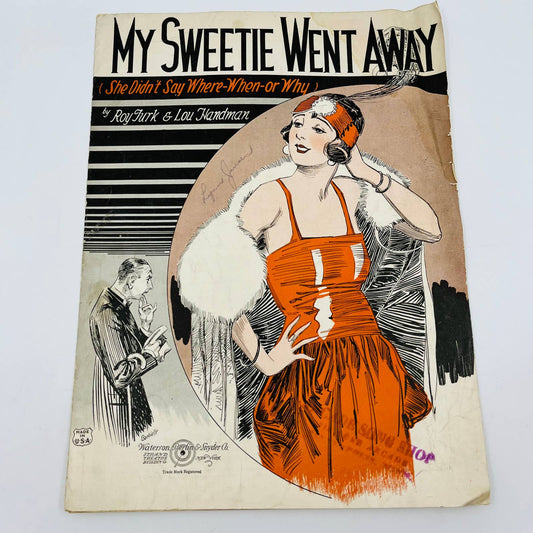 1923 My Sweetie Went Away Flapper Cover Roy Turk Irving Berlin Sheet Music