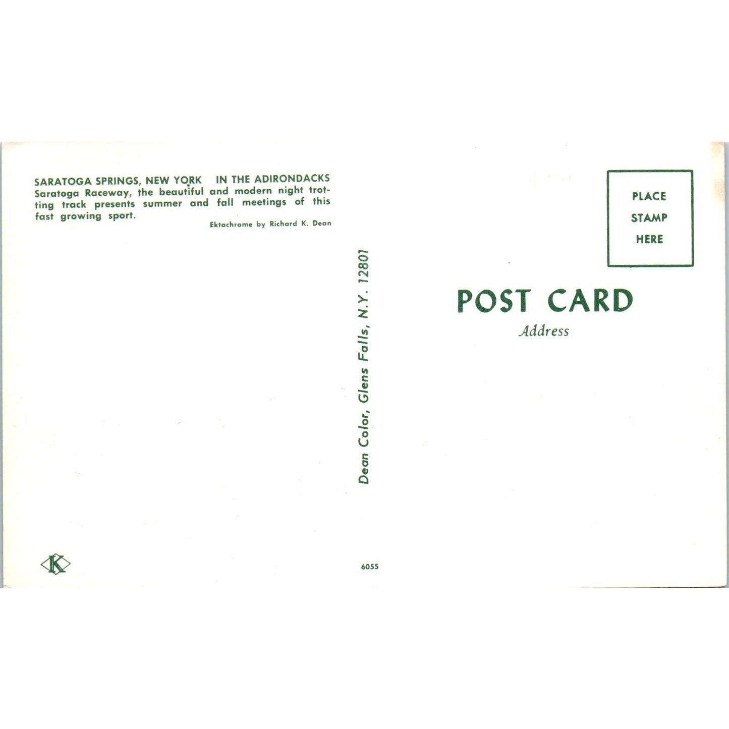 Saratoga Springs NY Raceway Original Postcard TK1-23