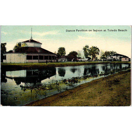 1914 Postcard Dance Pavillion on Lagoon at Toledo Beach OH TD8-O2
