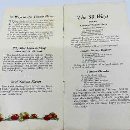 1924 Recipe Booklet 50 Ways to use Tomato Flavor Blue Label Ketchup Curtice C2