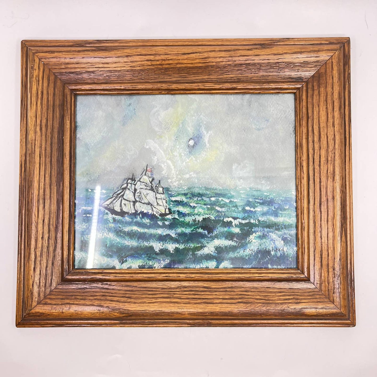 Vtg Original Nautical Artwork Painting Clipper Ship F.M. Shepherd 12 x 14” TE7