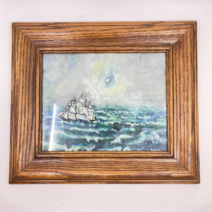 Vtg Original Nautical Artwork Painting Clipper Ship F.M. Shepherd 12 x 14” TE7