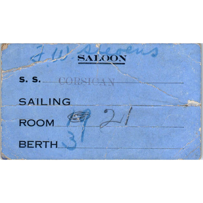 c1910 SS Corsican Saloon Sailing Ship Room Card SE5