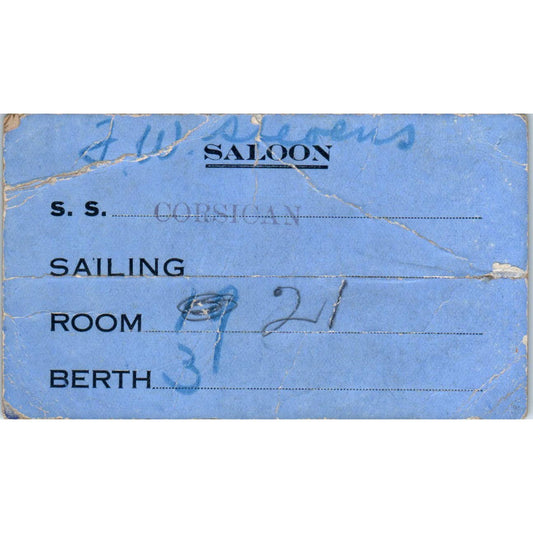 c1910 SS Corsican Saloon Sailing Ship Room Card SE5