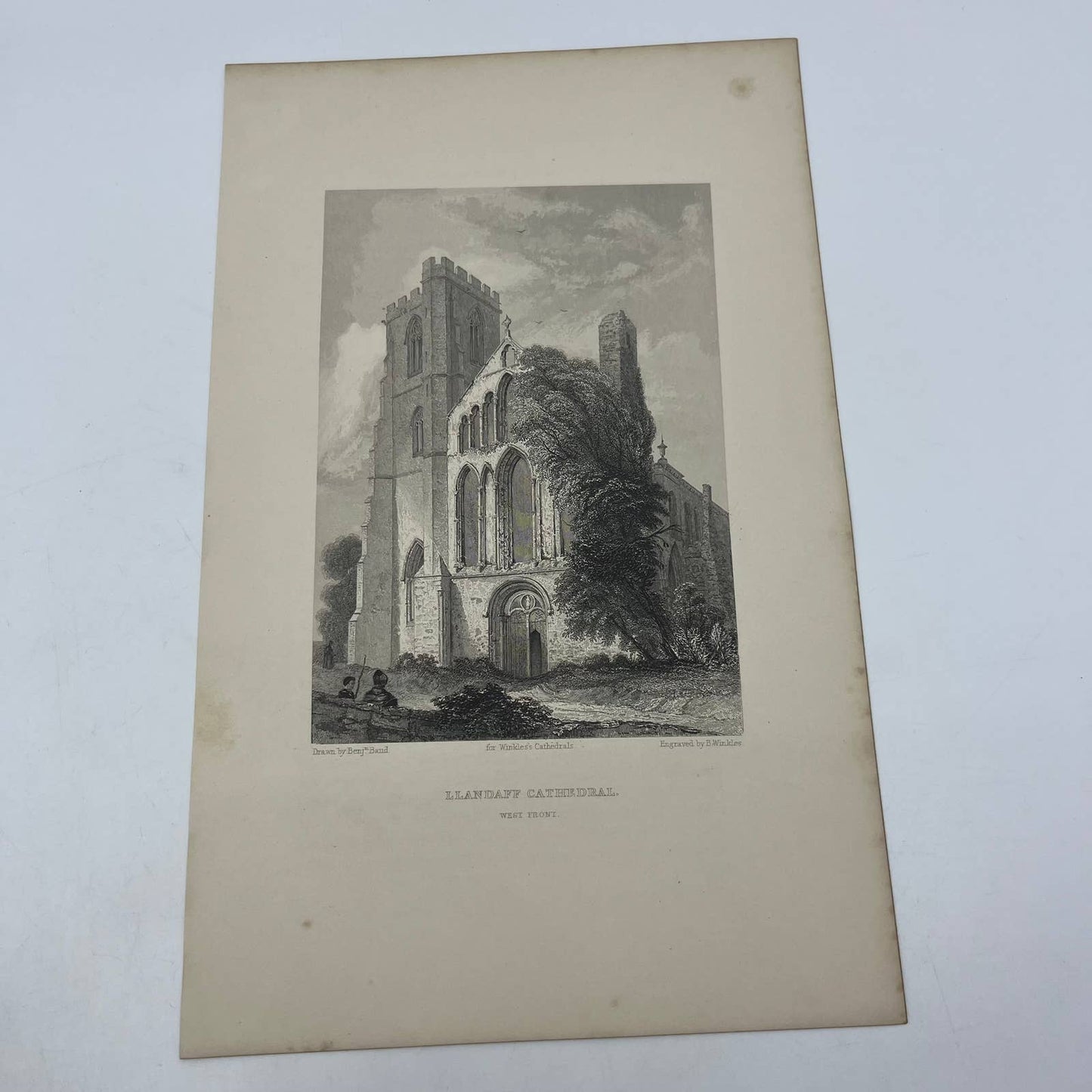 1842 Original Art Engraving Llandaff Cathedral With Bio TG6