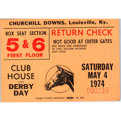1974 Kentucky Derby Ticket Churchill Downs Clubhouse SE4