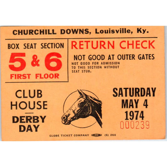 1974 Kentucky Derby Ticket Churchill Downs Clubhouse SE4